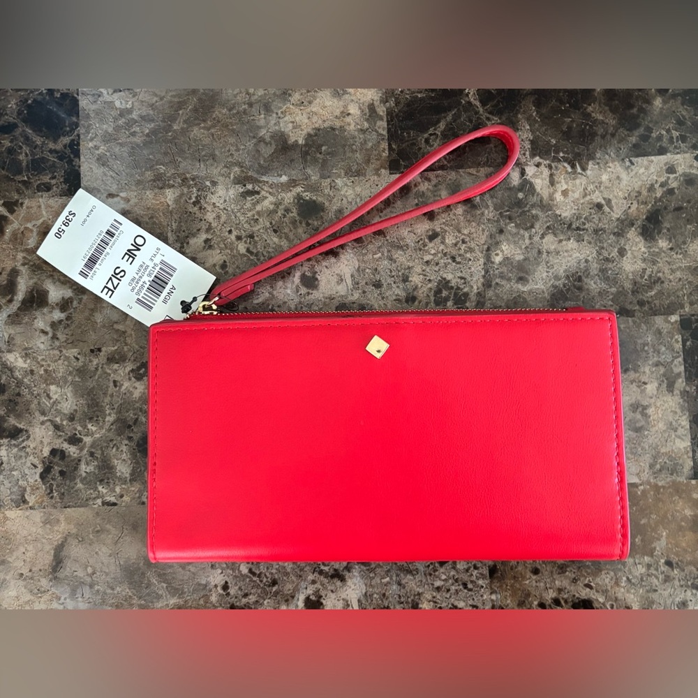 On 34th Wristlet Wallet Red Snap Closure Multiple Compartments New with Flaw